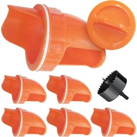 Durable Chicken Feeder Rain Proof Poultry Feeder Port Gravity Feed Kit For Buckets, Barrels, Bins, Troughs, Easy Clean - 6 Pack With Hole Saw For (Option: 6 feeder ports and 1 hole saw)